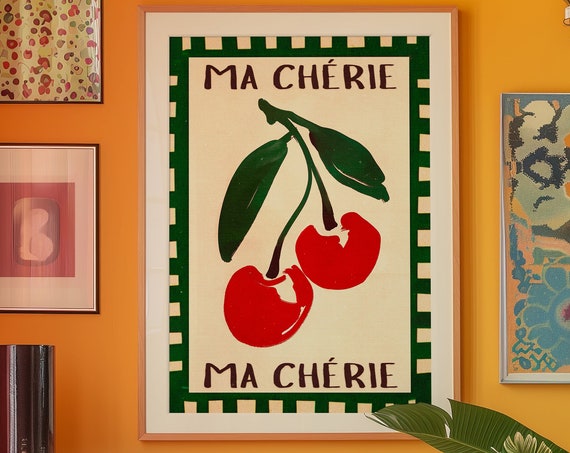 Cherry Ma Chrie Poster Retro Kitchen Wall Art