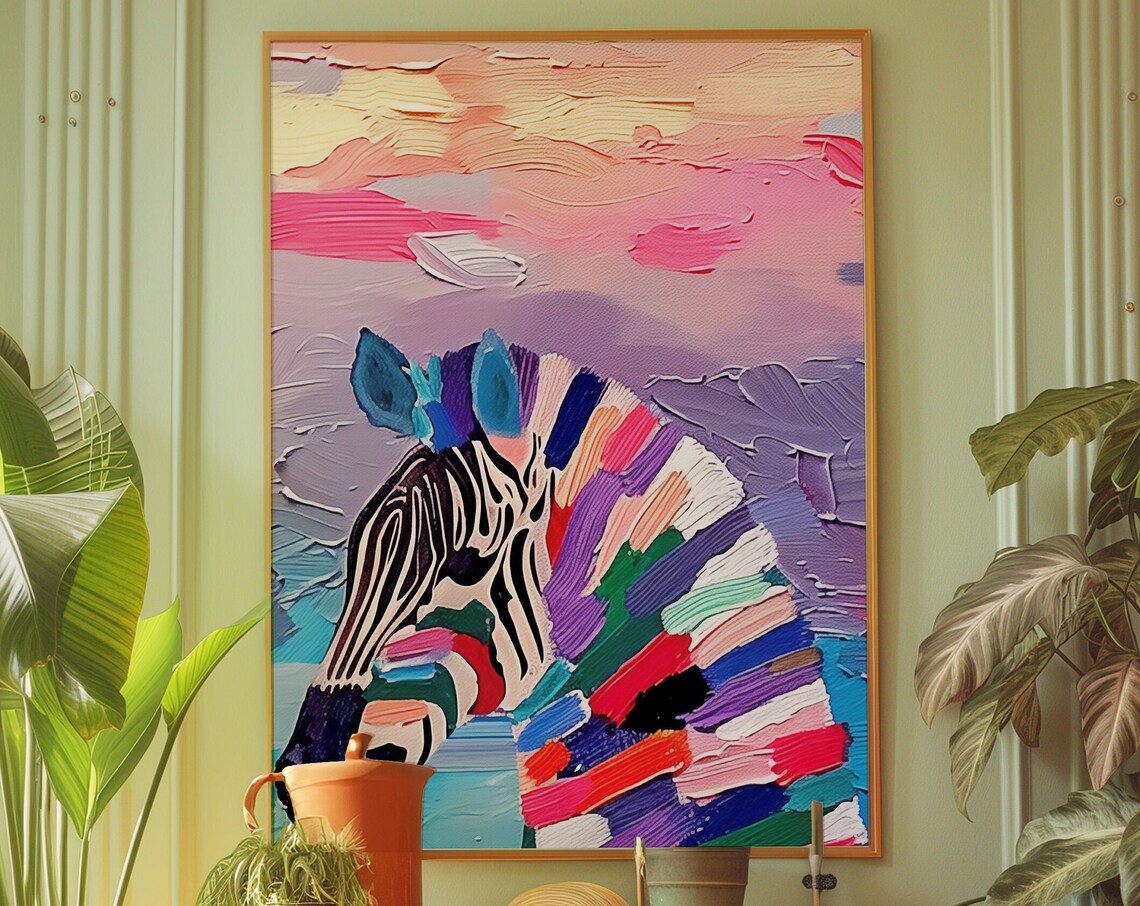 Psychedelic Zebra Print Pink Maximalist Wall Art