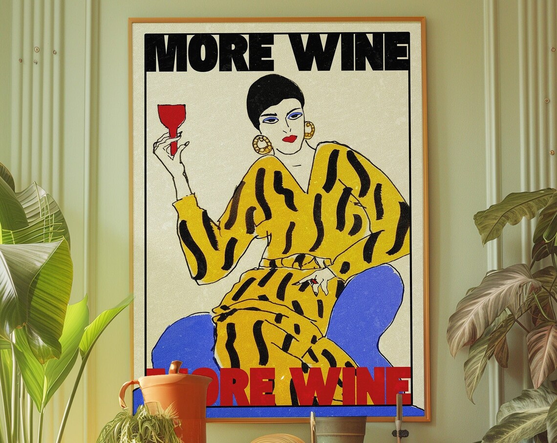 More Wine 70s Retro Psychedelic Kitchen Art Print