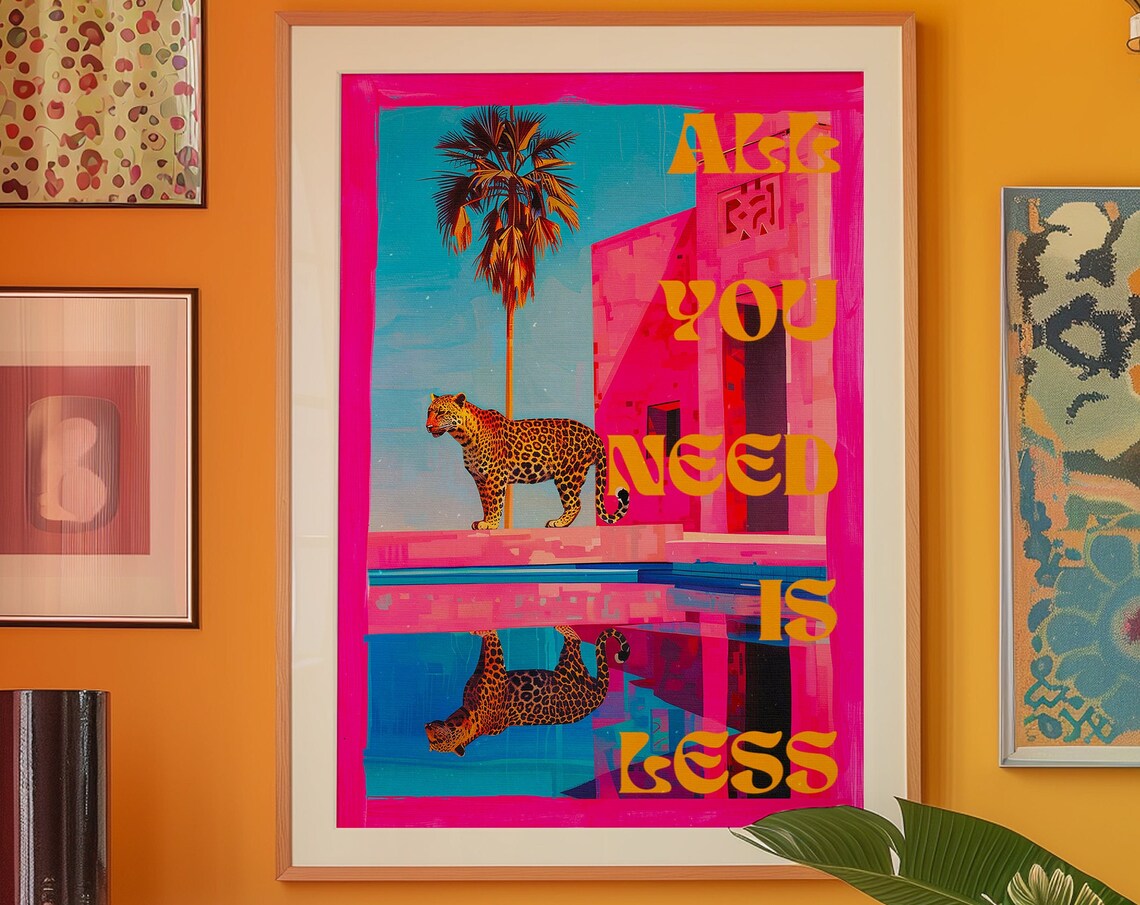 Pink Tiger Art Print, Psychedelic Y2K Decor