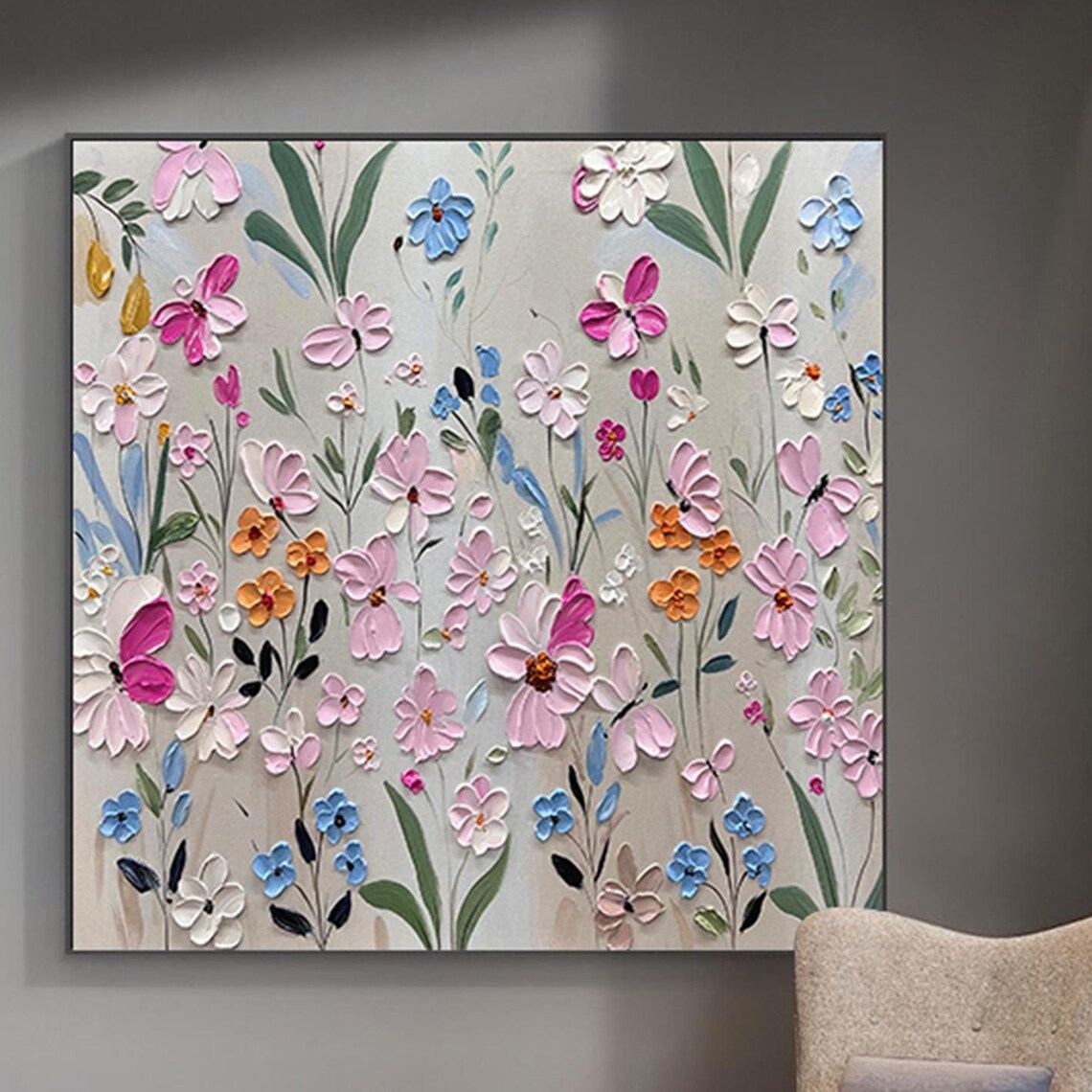 Colorful Wildflower Meadow Mix Square Textured Garden Wall Art