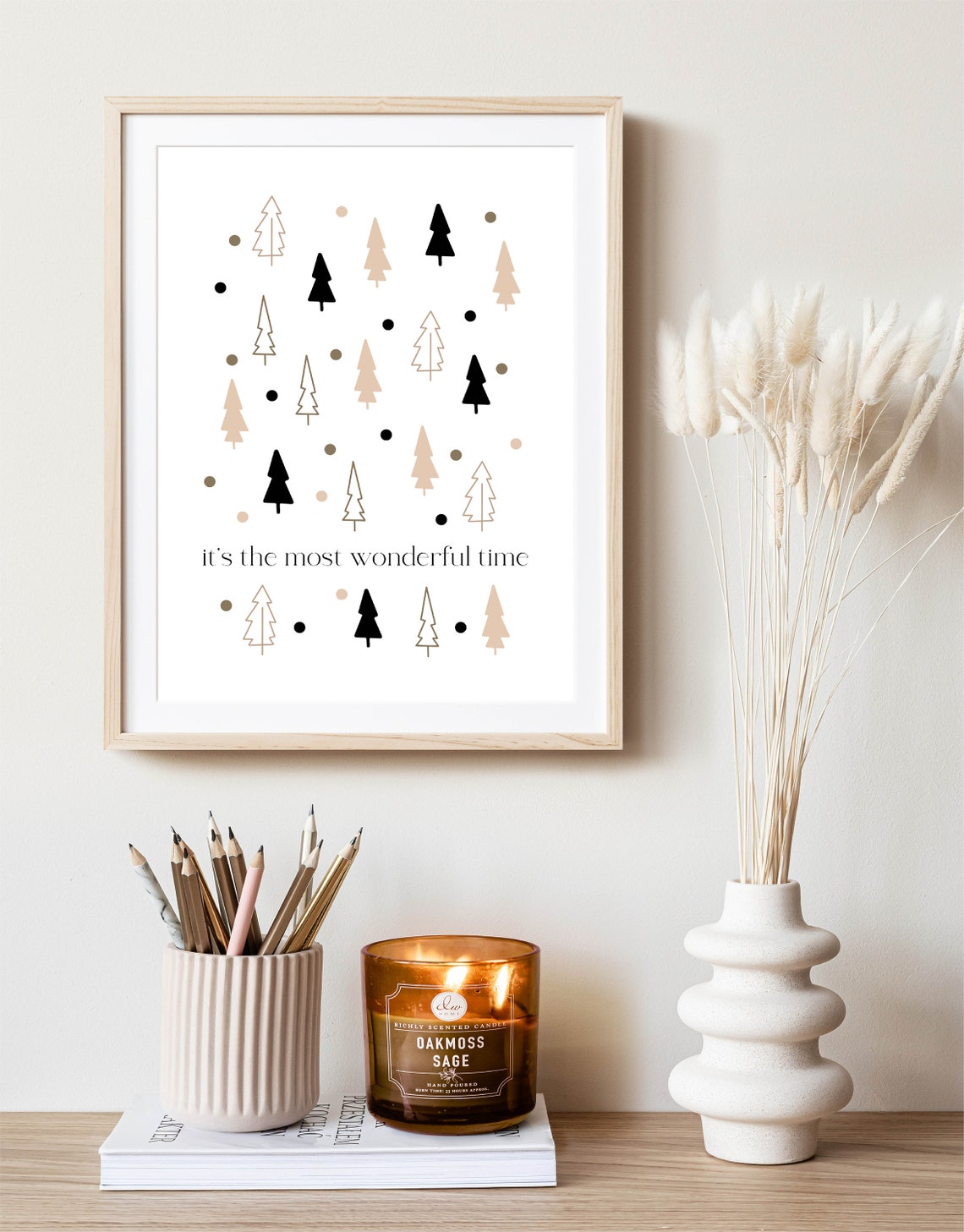 Minimalist It's the Most Wonderful Time Christmas Tree Pattern Poster - Image 3
