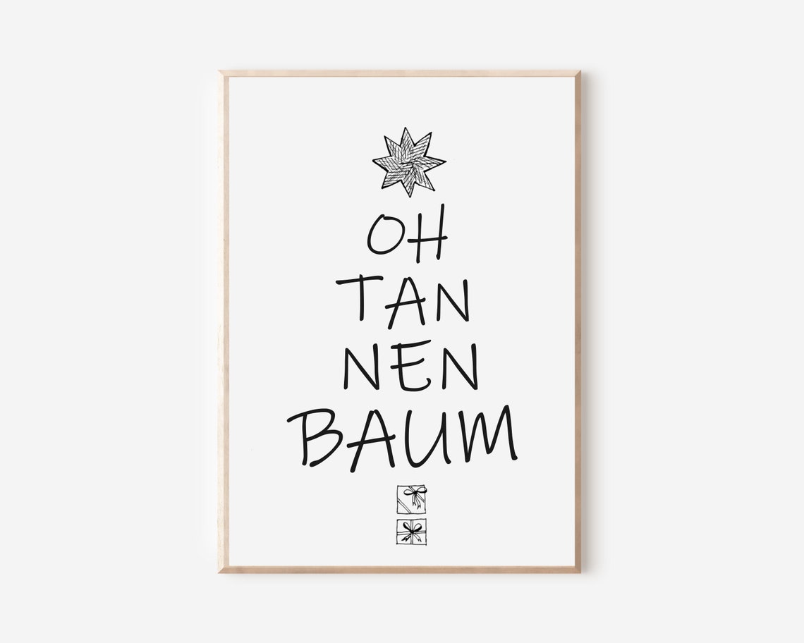 Oh Tannenbaum Hand Lettered Star Black and White Christmas Poster