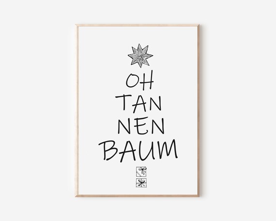 Oh Tannenbaum Hand Lettered Star Black and White Christmas Poster