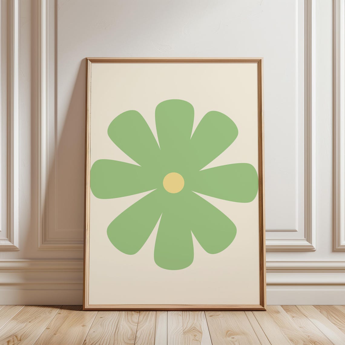 Retro Green Daisy Minimalist Floral Poster Kitchen Wall Decor