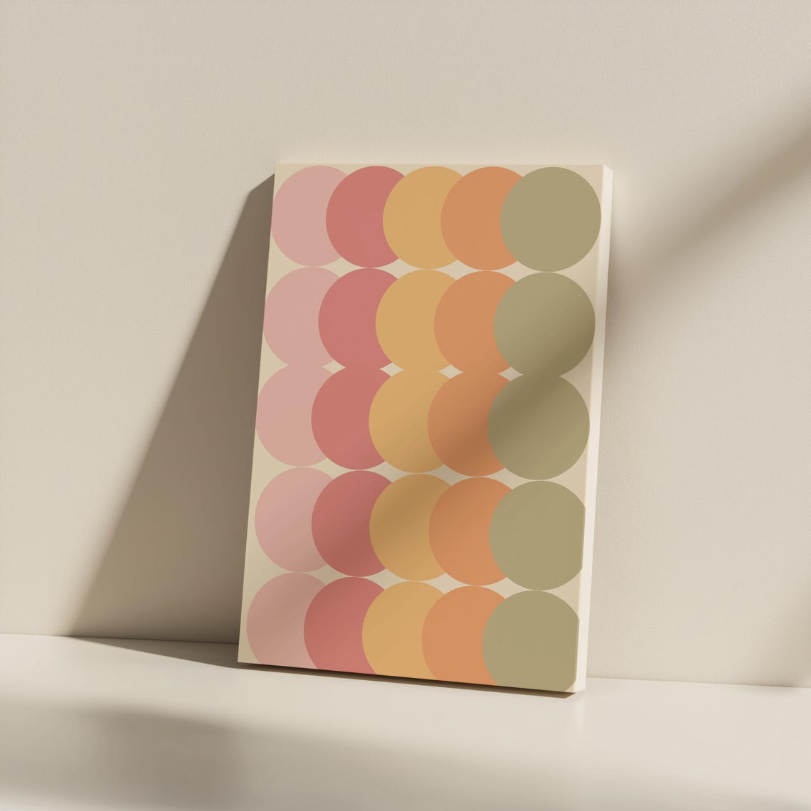 Retro Geometric Circle Pattern Pink Coral Mid Century Modern Art Print