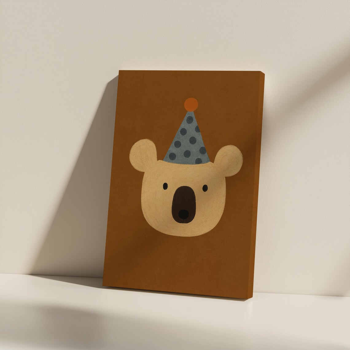 Koala Bear in Party Hat Minimalist Brown Nursery Kids Art Poster