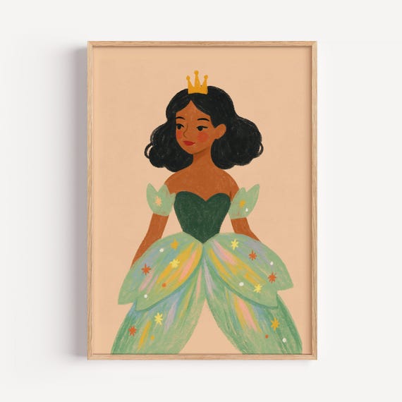 Princess Art Print Magical Green Gown Fairytale Nursery Decor Unframed