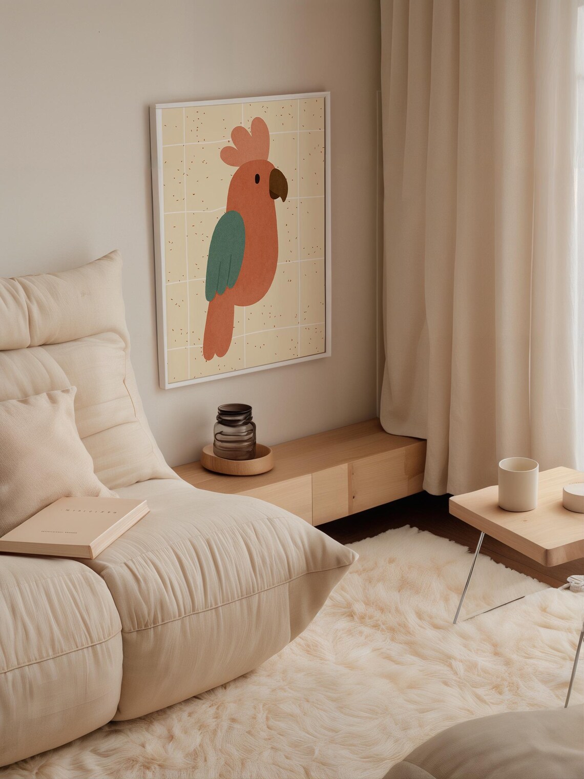 Minimalist Cockatoo Parrot Tropical Kids Bird Nursery Art Poster