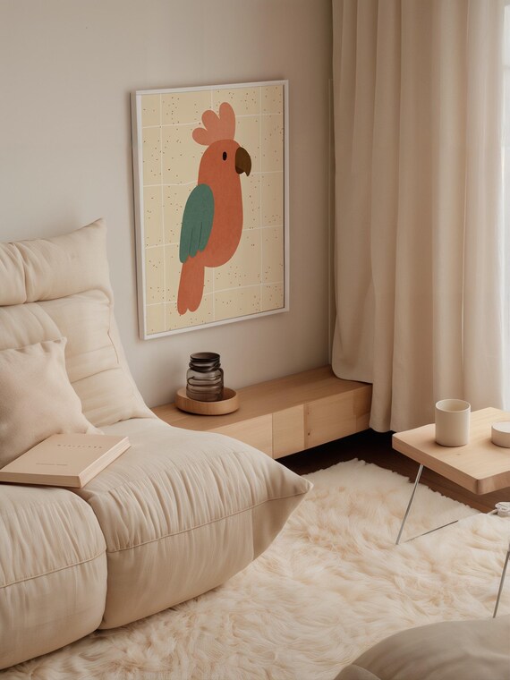 Minimalist Cockatoo Parrot Tropical Kids Bird Nursery Art Poster