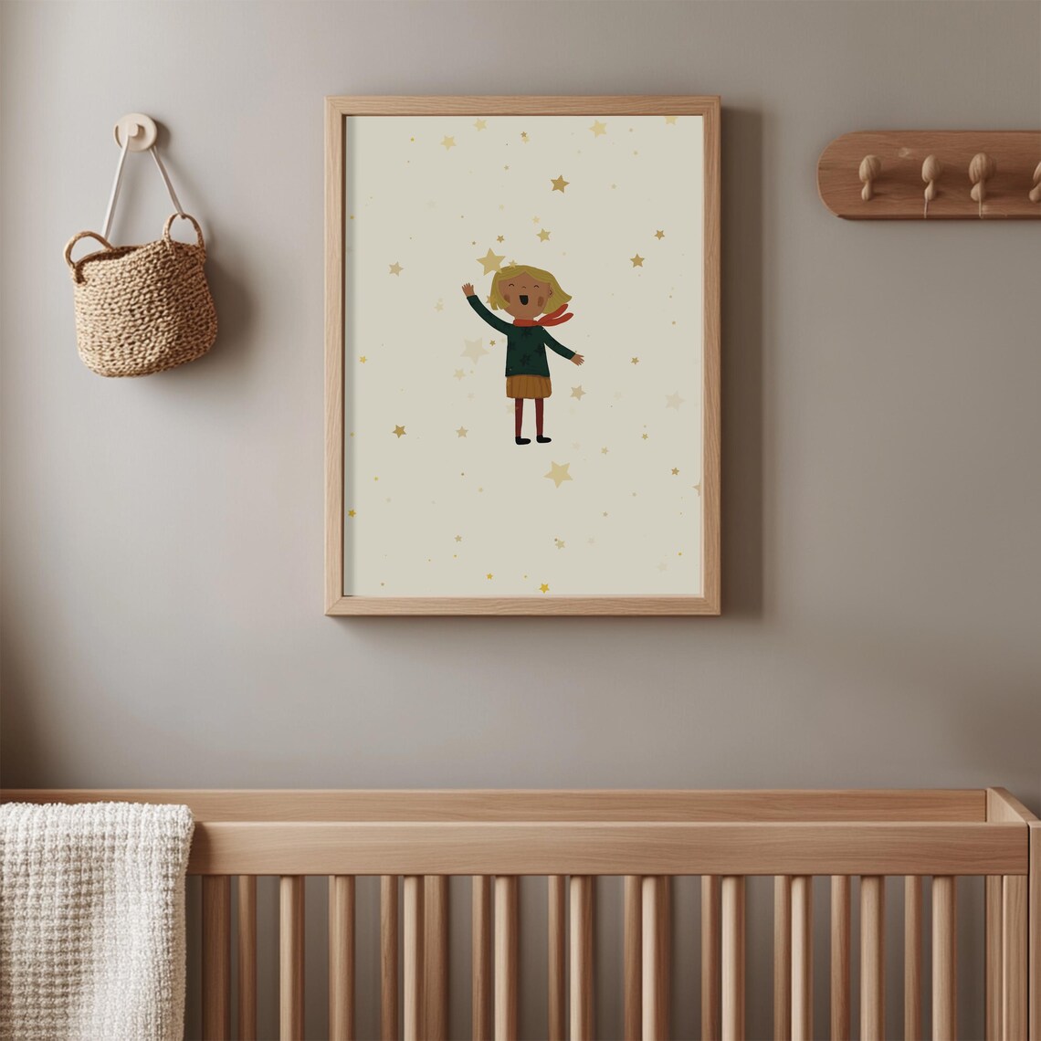 Whimsical Girl Starry Sky Nursery Poster Dreamy Kids Room Decor
