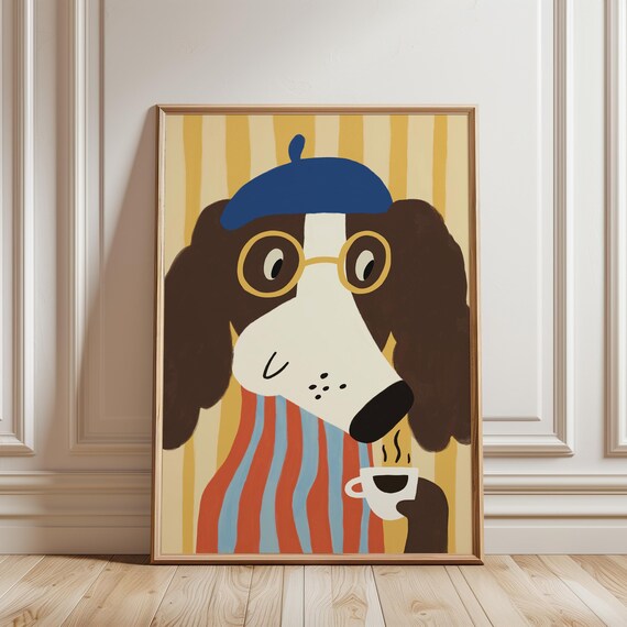 Dog With Cup Of Coffee Poster Cute Lover Art Print Gift For Lovers Enthusiasts Rolled Posters