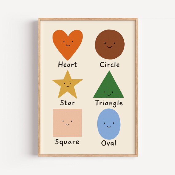 Smiling Shapes Kids Poster Educational Heart Star Triangle Nursery