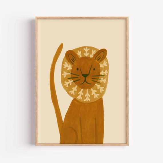 Lion Nursery Art Print Earthtone Safari Decor Rolled Poster