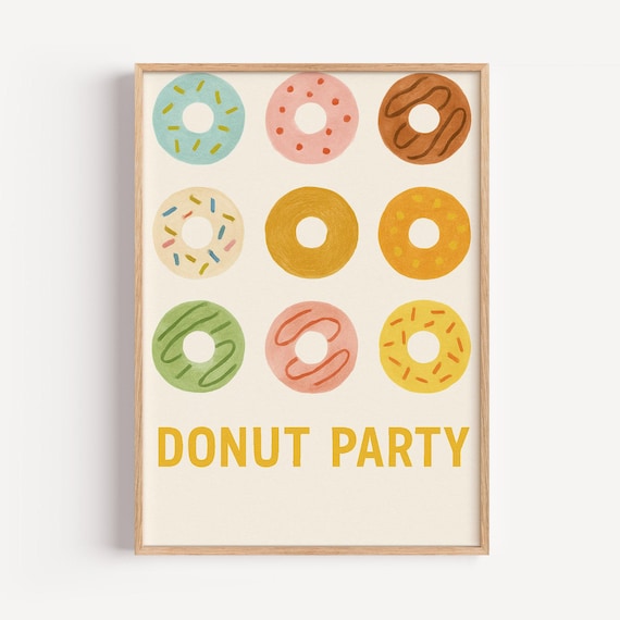 Donut Party Colorful Pastel Donuts Kids Birthday Decor Poster