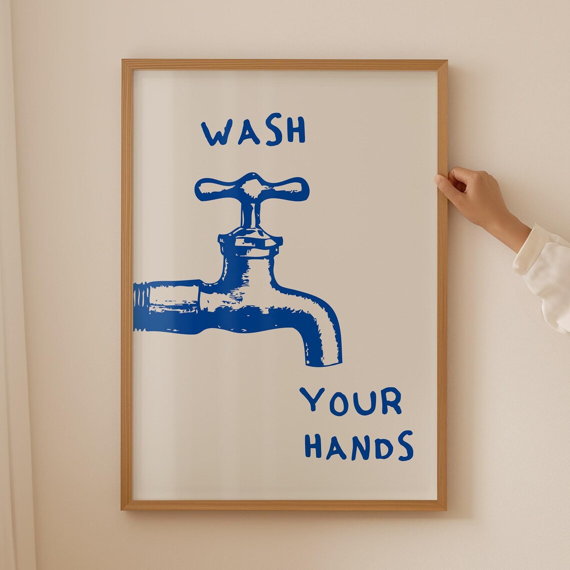 Wash Your Hands Blue Faucet Funny Bathroom Retro Art Decor Poster