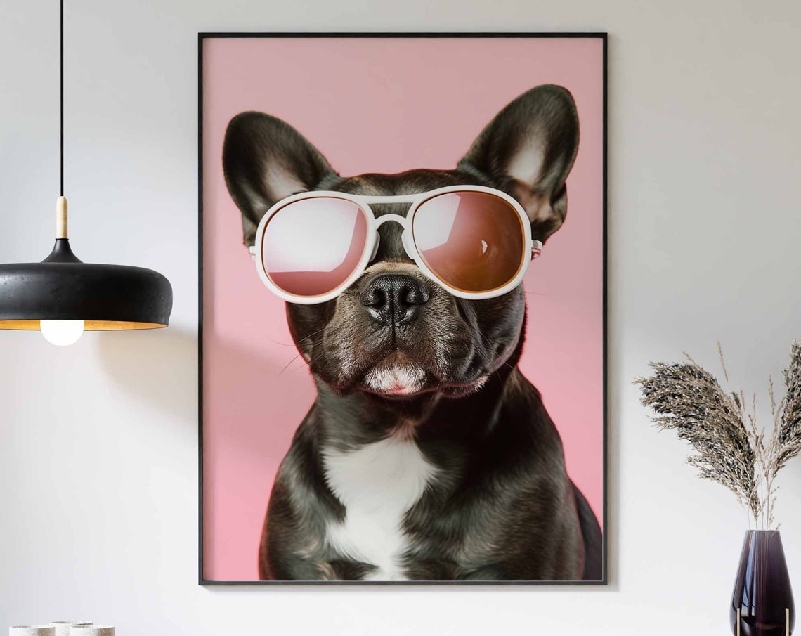 Bulldog Print Dog Poster Funny Dog Dcor Animal Print Animal Wall Art French Bulldog In Sunglasses Print Modern Dcor Animal Poster