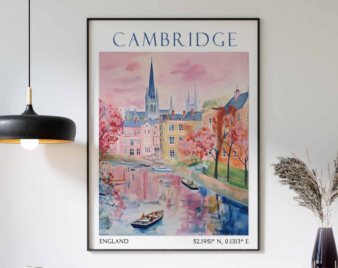 Cambridge Travel Print Cambridge Travel Poster United Kingdom Wall Art Vintage Cambridge Poster Cambridge University Art Travel Gift