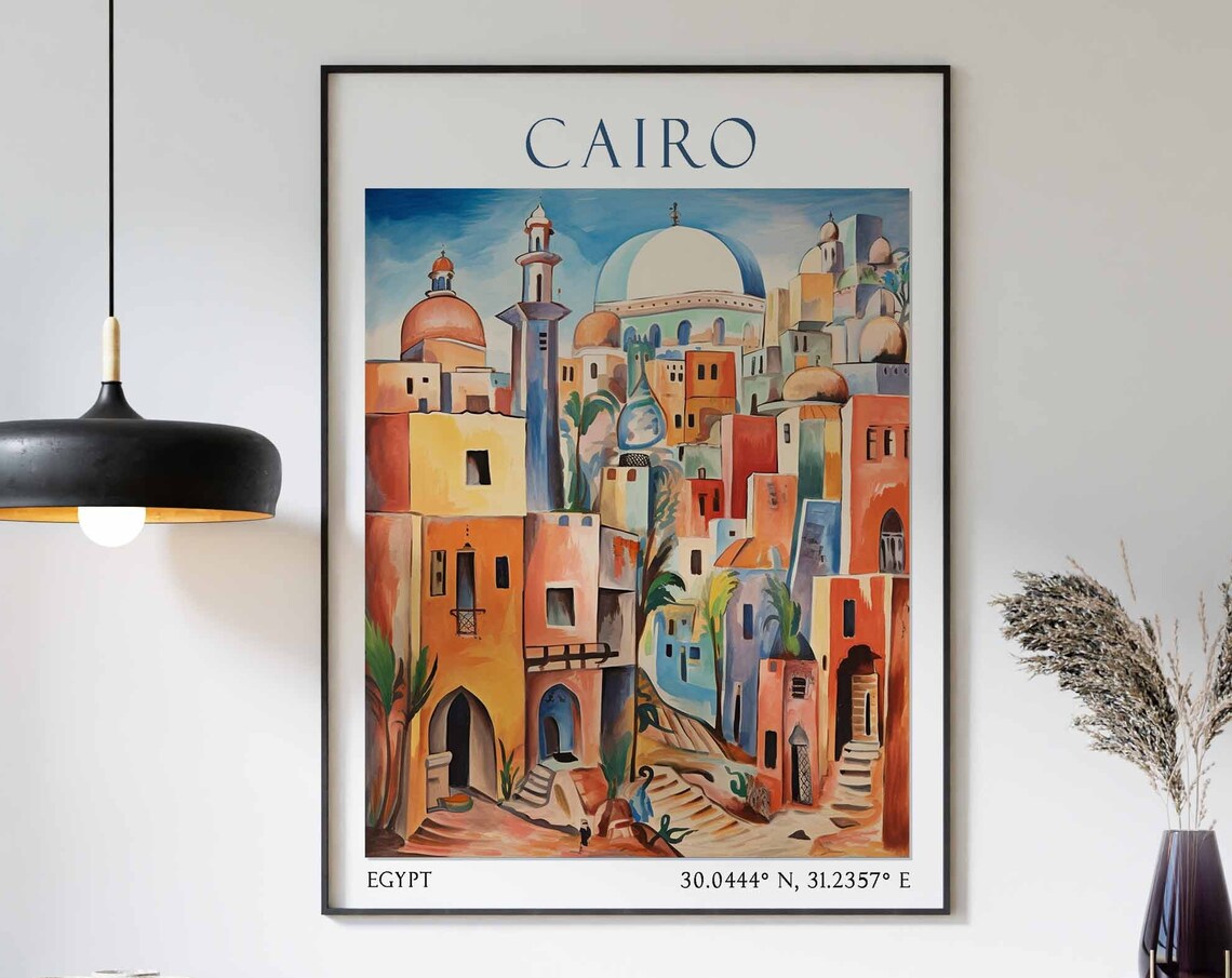 Old Cairo Alley with Colorful Buildings Domes and Minaret Poster