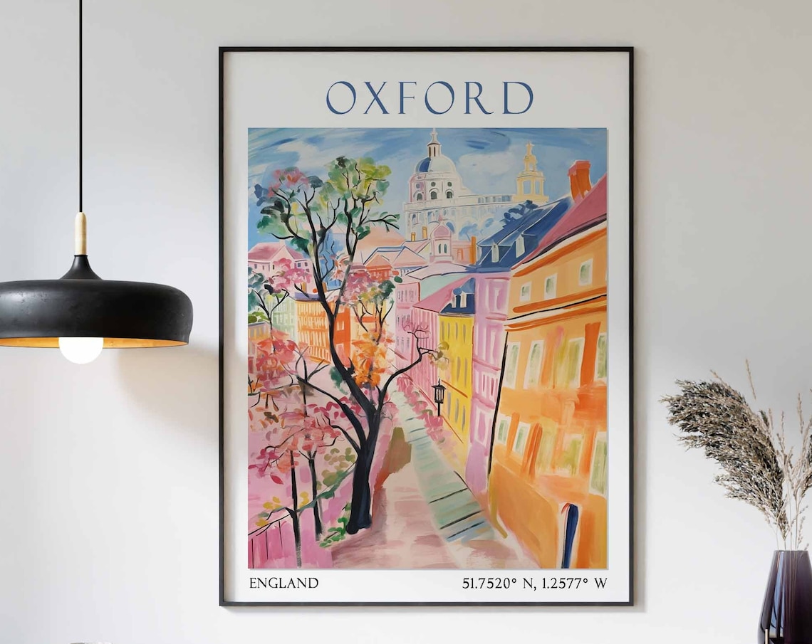 Oxford Colorful Street with Domed Church in Spring Poster Art