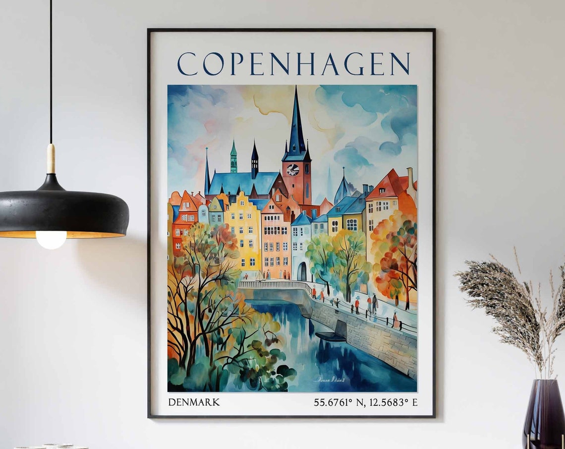 Copenhagen Travel Print Copenhagen Travel Poster Denmark Wall Art Scandinavian Travel Decor Copenhagen Travel Gift Vintage Travel Decor