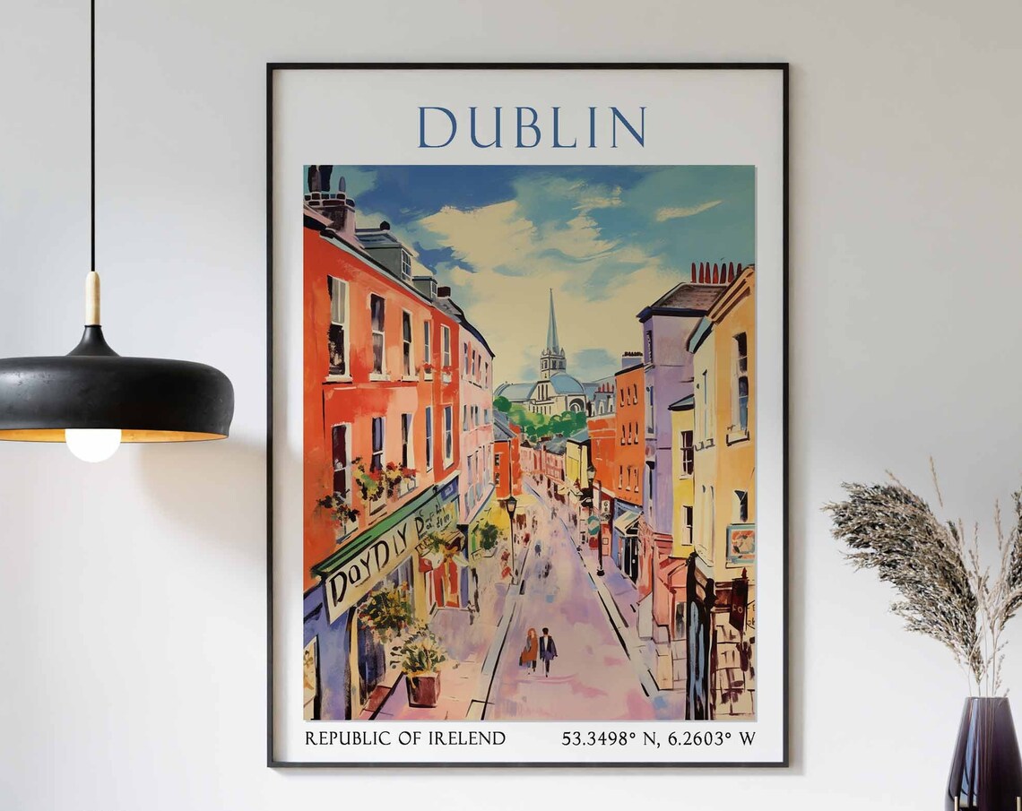 Dublin Colorful Shop Street with Church Spire Ireland Poster Art