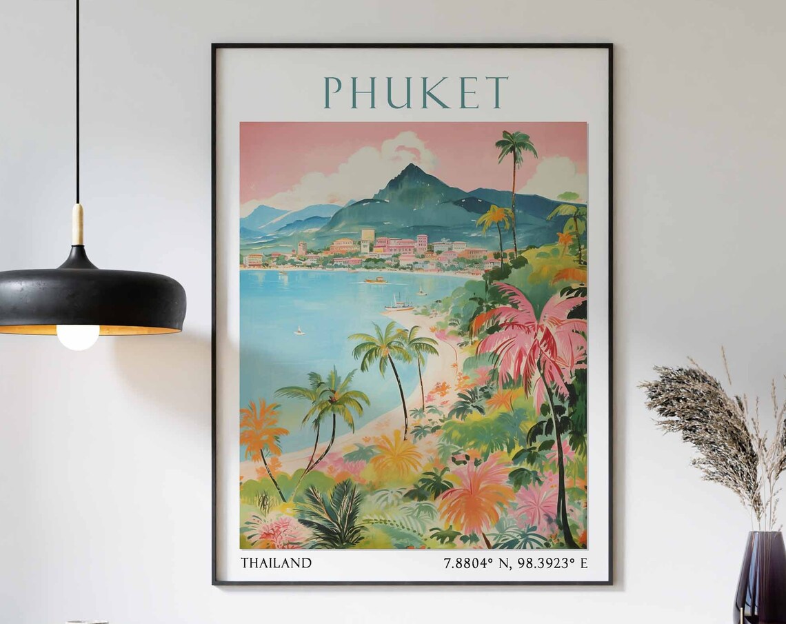 Phuket Travel Print Phuket Travel Poster Thailand Wall Art Tropical Paradise Art Print Thai Travel Decor Travel Gift Vintage Wall Art