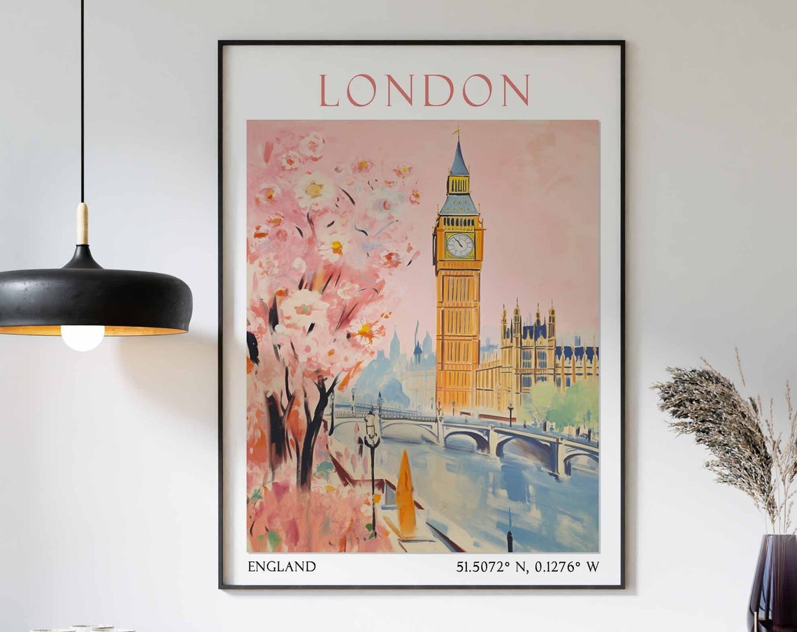 London Travel Print London Travel Poster United Kingdom Wall Art London Travel Gift Vintage Travel Decor British Wall Decor