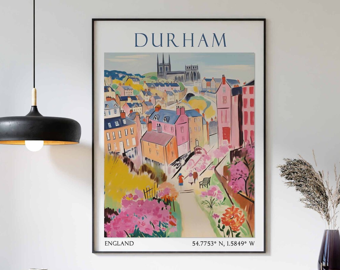 Durham Cathedral Over Colorful Garden Path England Poster Art