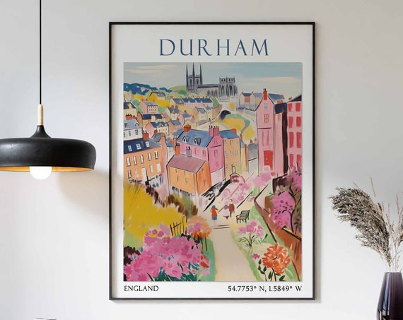Durham Travel Print Durham Travel Poster United Kingdom Wall Art Durham Travel Gift British Travel Decor Durham Cathedral Print
