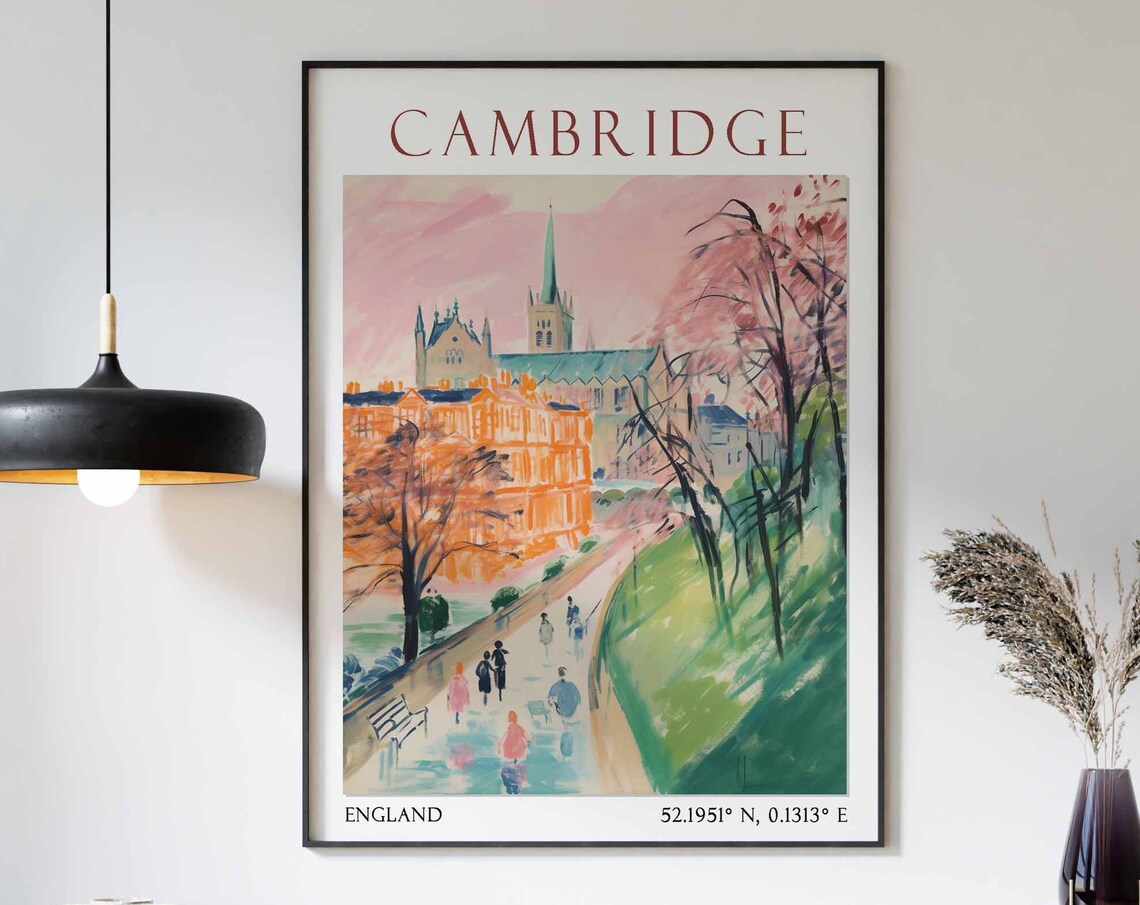 Autumn Walk in Cambridge with Church Spire and College Poster