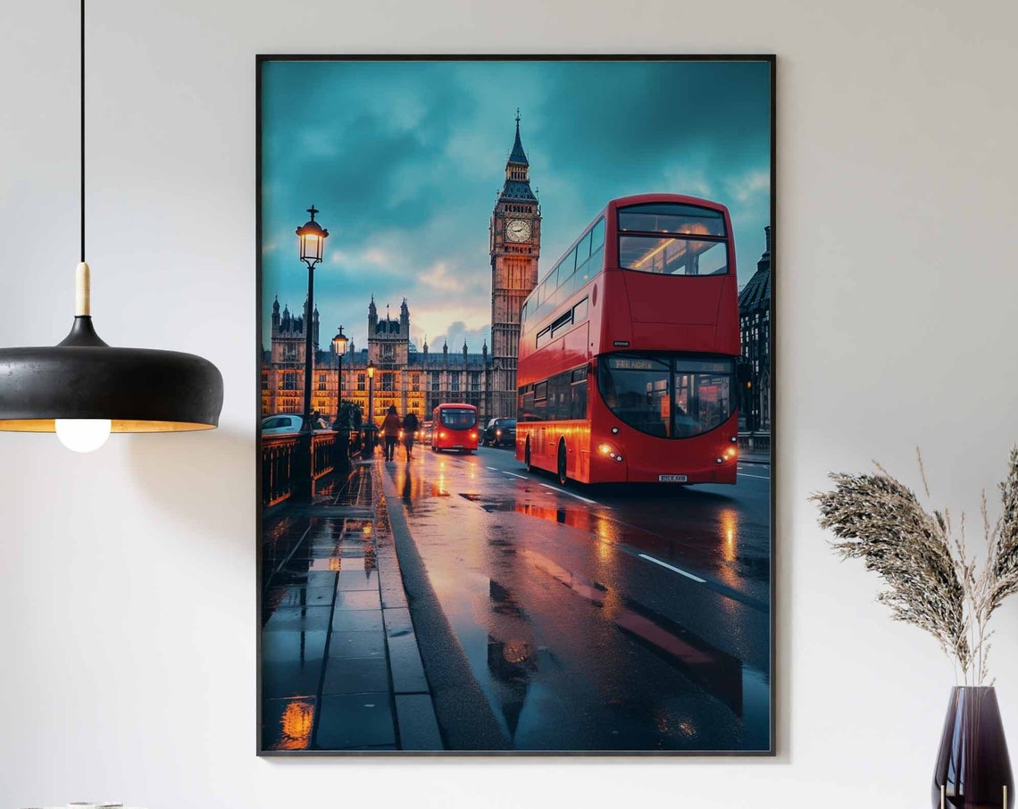 London Travel Poster Vintage Wall Art Tower Of London London Bus Vintage London Print Tower Bridge England Art