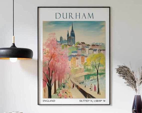 Durham Travel Print Durham Travel Poster United Kingdom Wall Art Durham Travel Gift British Travel Decor Durham Cathedral Print