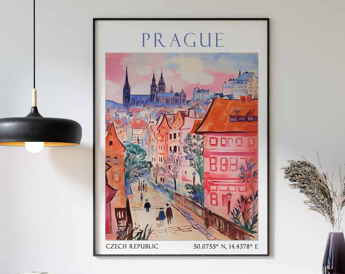 Prague Travel Print Prague Travel Poster Czech Republic Wall Art Charles Bridge Art Czech Travel Decor Travel Gift Vintage Wall Art