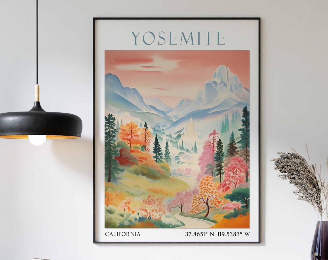 Yosemite California Autumn Valley Snow Peaks Pink Sky Poster