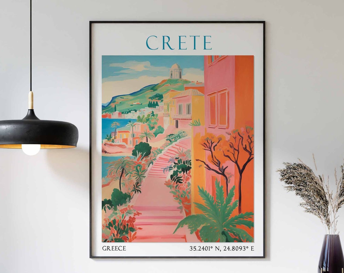 Crete Travel Print Crete Travel Poster Greece Wall Art Greek Island Travel Decor Vintage Decor Travel Gift Landscape Wall Art