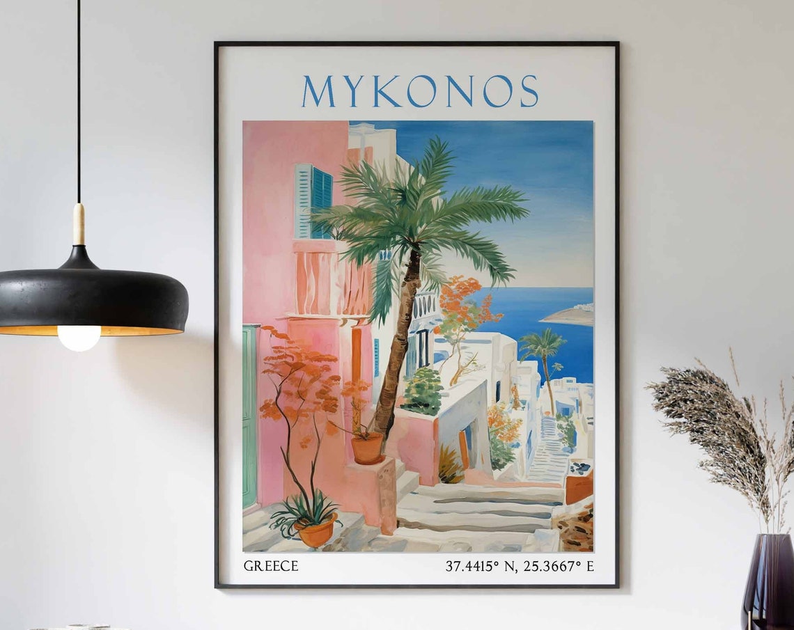 Mykonos Travel Print Mykonos Travel Poster Greece Wall Art Greek Travel Decor Mykonos Island Landscape Print Mykonos Travel Gift