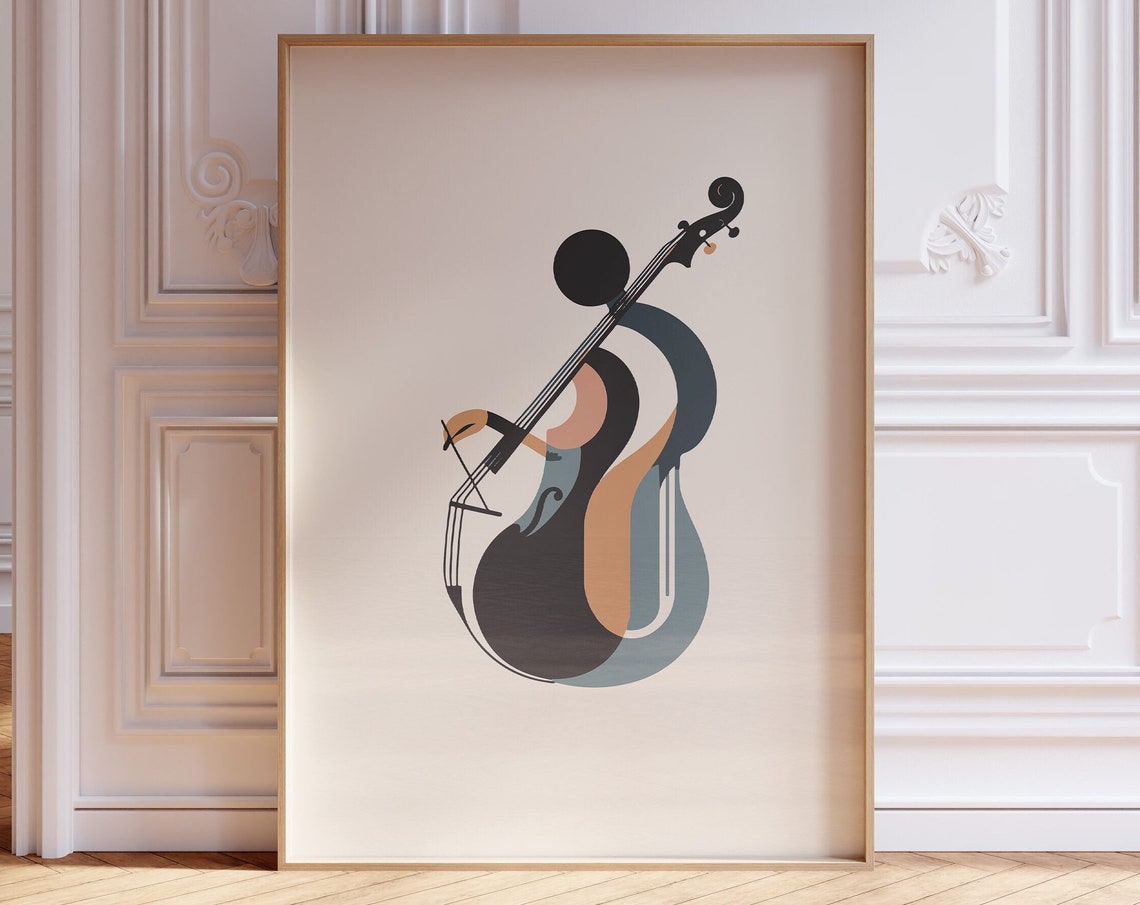 Abstract Cello Player Curved Shapes Modern Classical Music Wall Art
