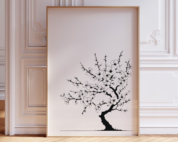 Cherry Tree Poster For Minimalist Japandi Home Wall Art Blossomed Cherry Tree Print For Stylish Scandi Interior Japanese Wall Decor