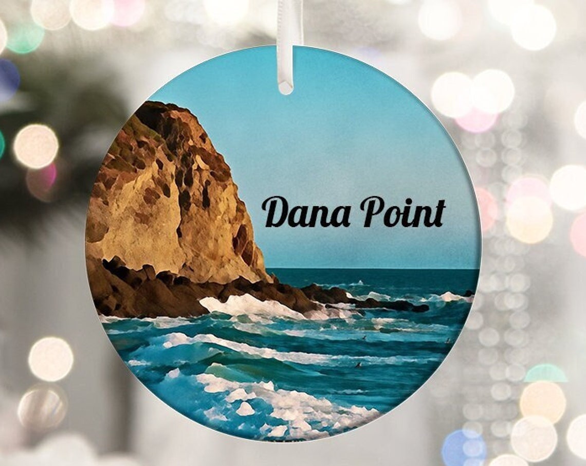 Dana Point California Rocky Coast Round Ceramic Ornament Print