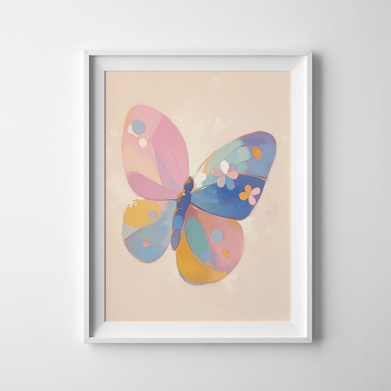 Butterfly Colorful Wall Art Aesthetic Room Decor Aesthetic Cottagecore Apartment Decor Preppy Wall Art Prints