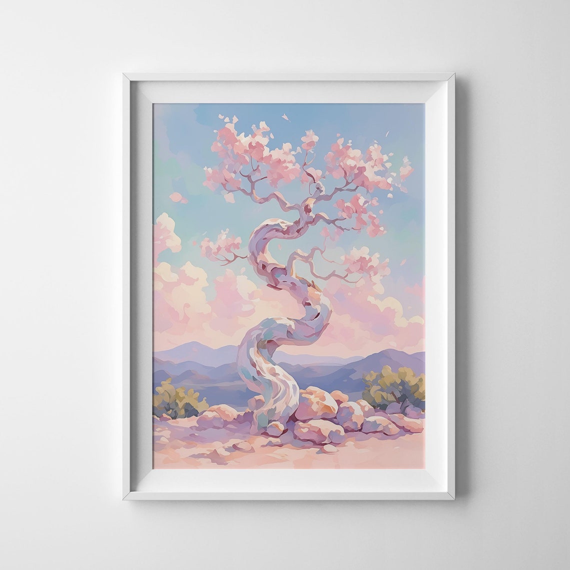 Cherry Bonsai Pastel Print Watercolor Bonsai Bonsai Tree Art Cherry Tree Print Bonsai Decor Wall Art Prints