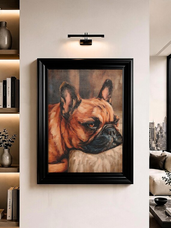 French Bulldog Wall Art Resting Frenchie Dog Oil Painting Print