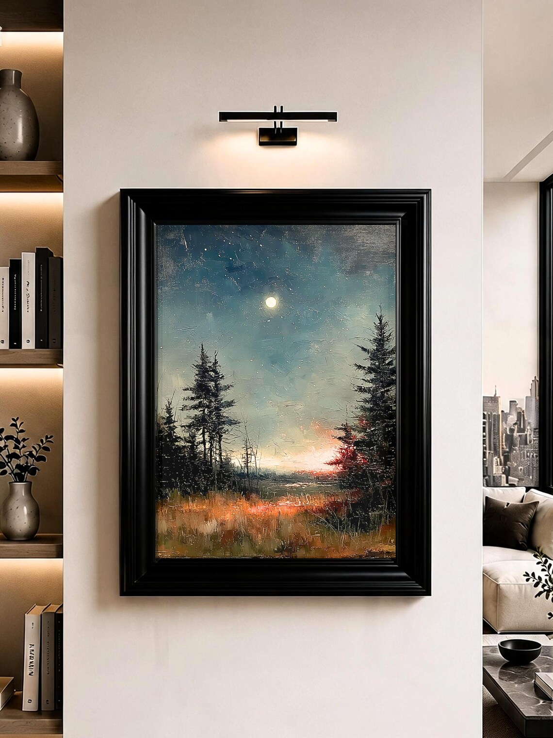 Moonlit Pine Forest, Woodland Landscape Art Print