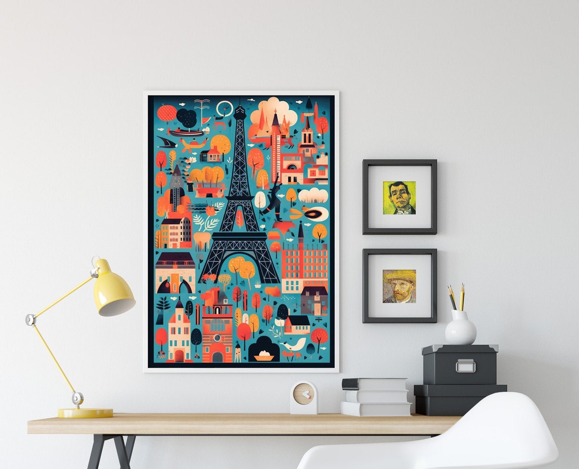 Eiffel Tower Paris Whimsical City Illustration Colorful Poster - Image 4