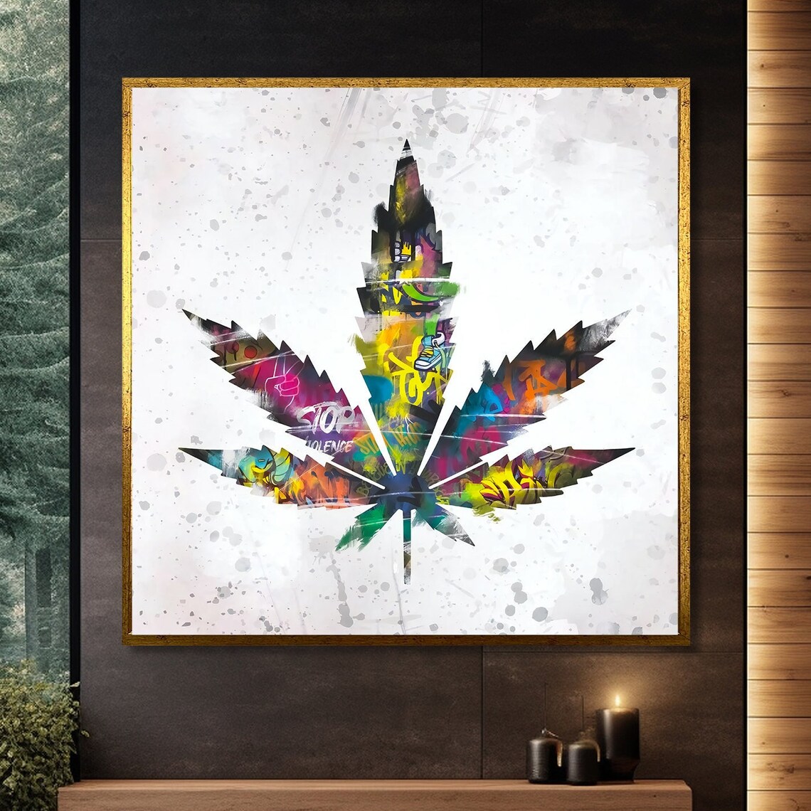 Graffiti Leaf Painting, Bold Urban Street Art