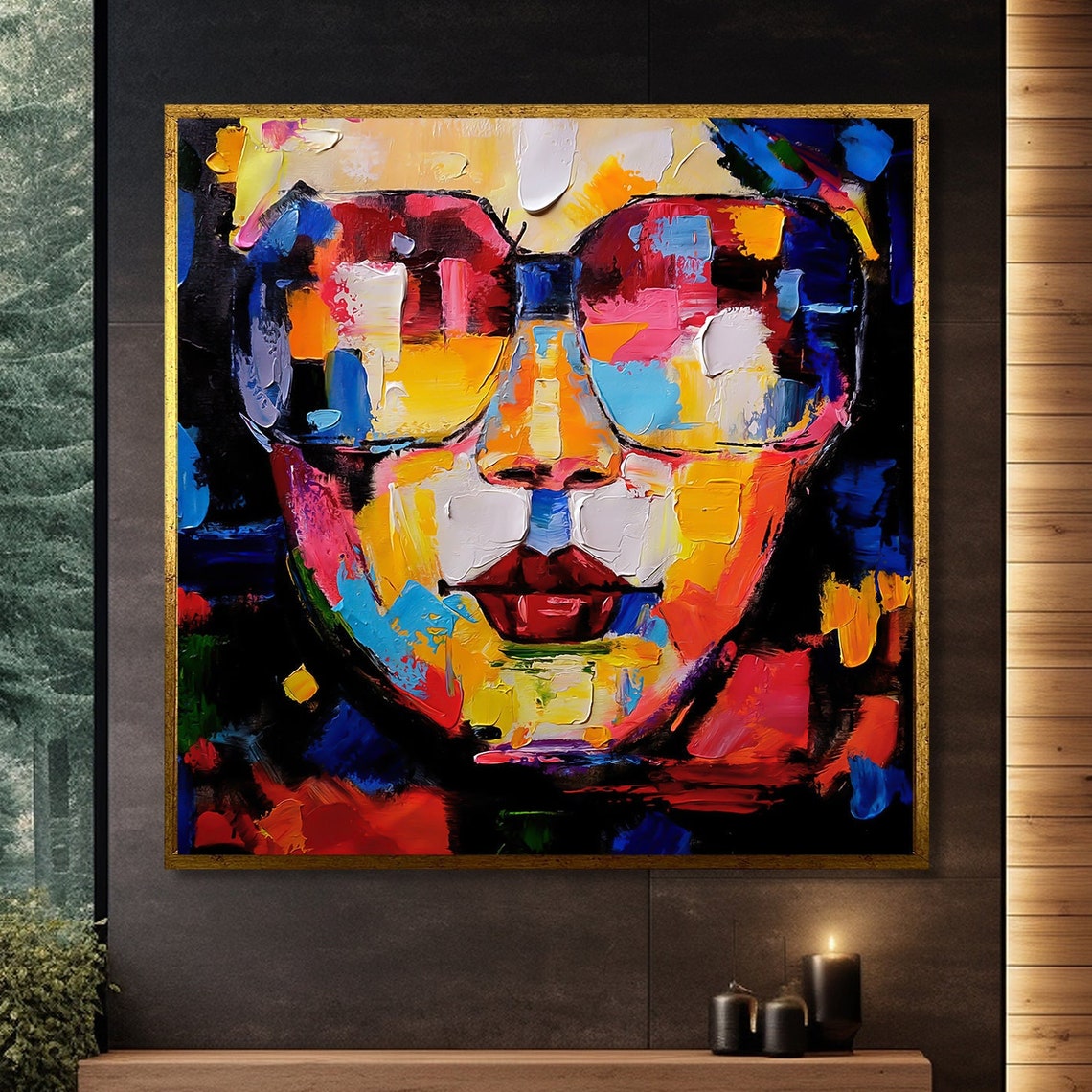 Abstract Portrait With Sunglasses Print Colorful Modern Art Bold Expressionist Painting Contemporary Wall Decor