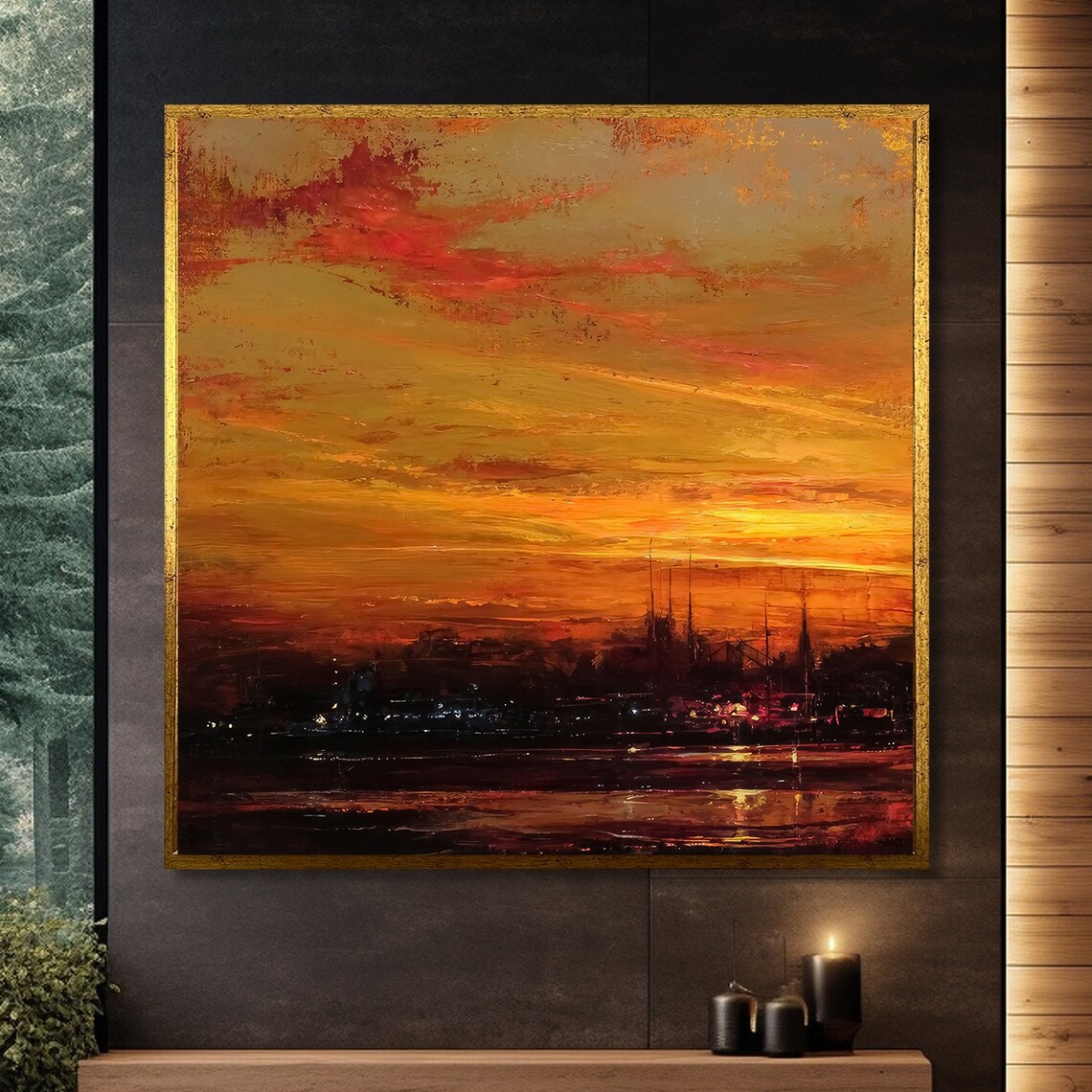 Sunset Over City Skyline, Urban Landscape Print