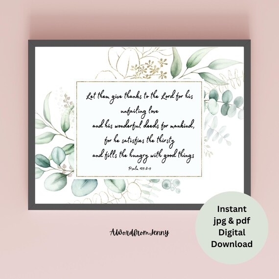 Psalm 107 Thanks to the Lord Unfailing Love Eucalyptus Botanical Poster
