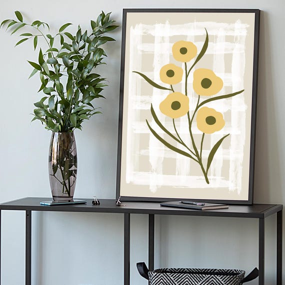 Boho Flower Market Poster Green Yellow Vintage Wall Art Living Room Cute Flowers Decor Abstract Botanical Print